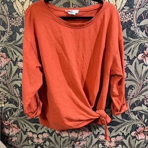 FP Beach Lax Oversized Top Tie Front in Burnt Orange - Medium